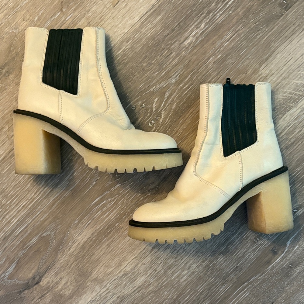 Free People Cream and Black Heeled Boots